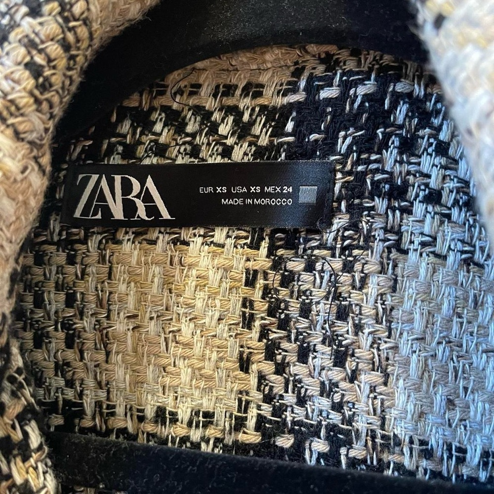 Women’s Zara Textured Plaid Black and White Overshirt Jacket Size XS Extra Small - Picture 5 of 8